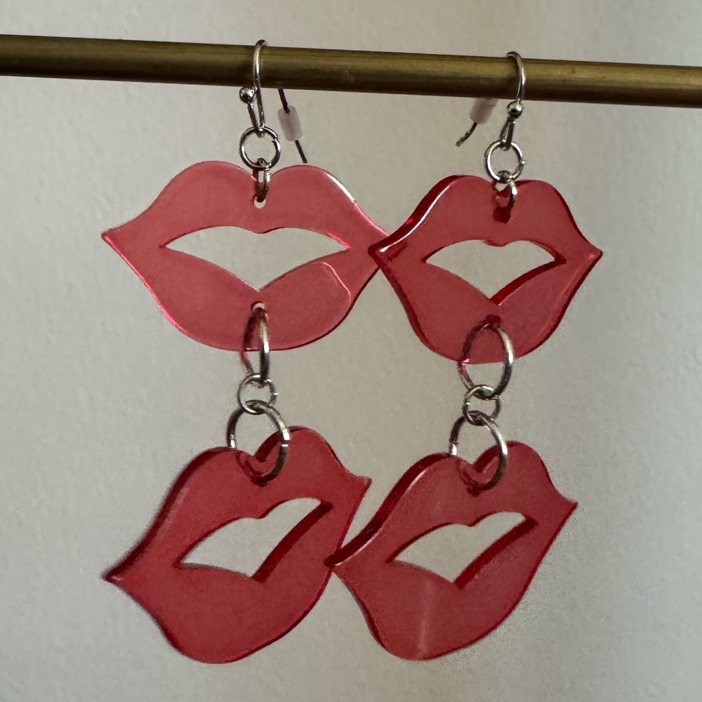 Red Lip Drop Dangle Earrings - Women Jewelry